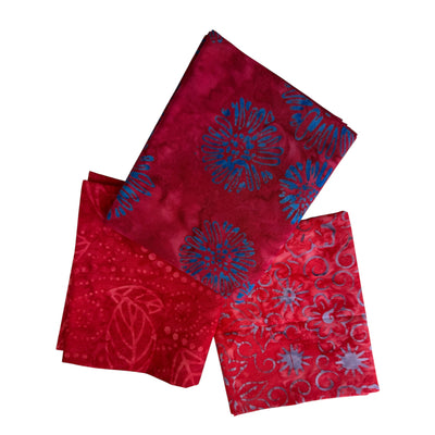 Pack 3 fat quarters tela batik rojos
