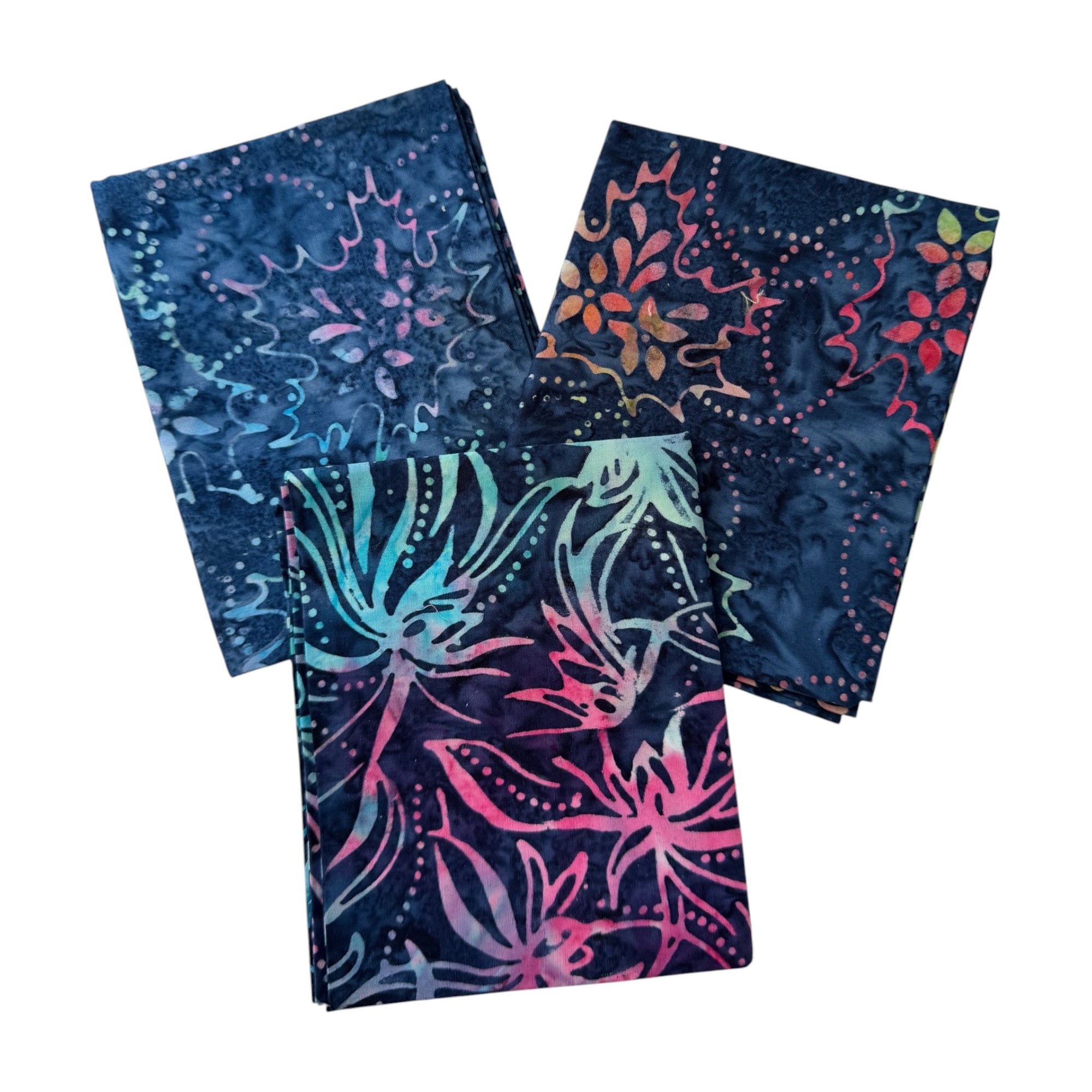 Pack 3 fat quarters tela batik medianoche en flor