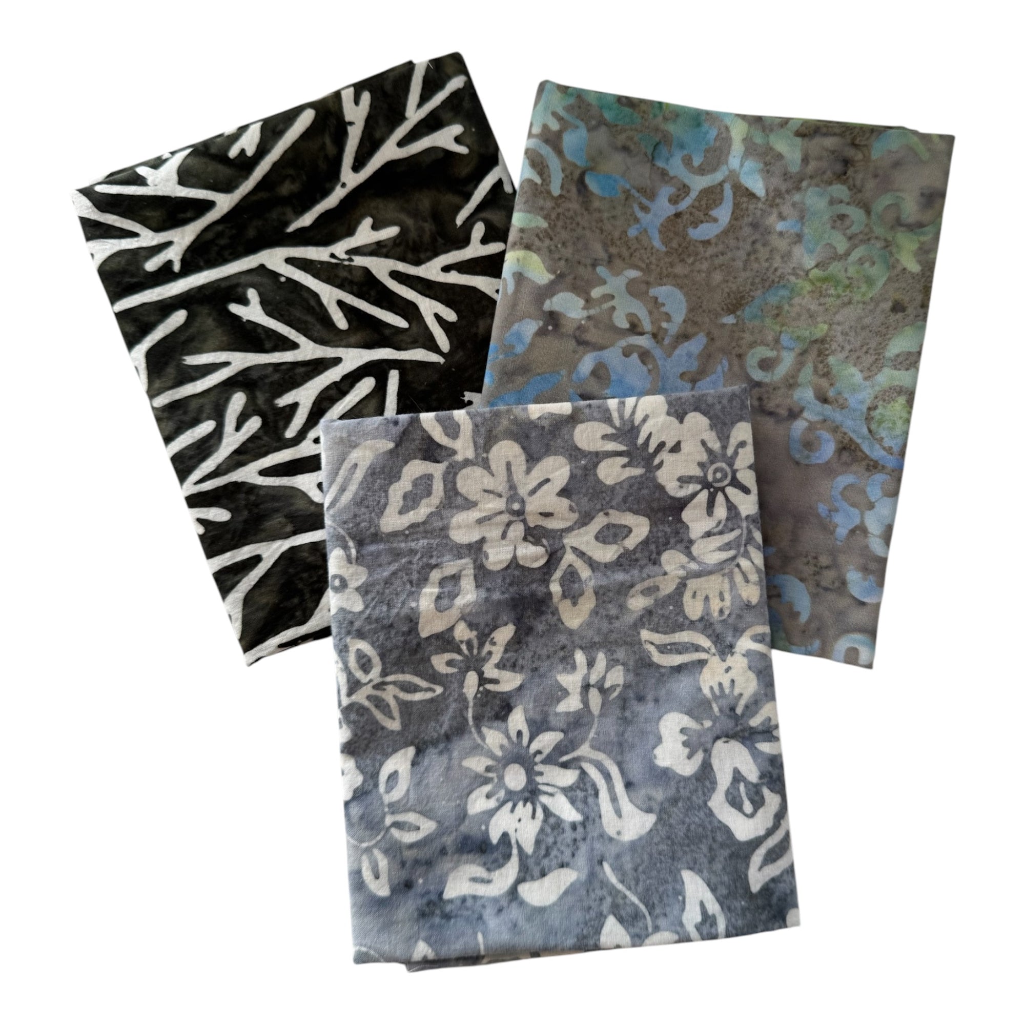 Pack 3 fat quarters batik grises y neutros