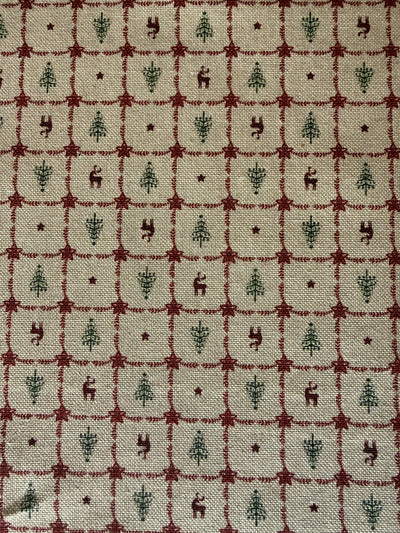 TELA NAVIDAD ALGODÓN ASPECTO LINO ABETOS Y RENOS