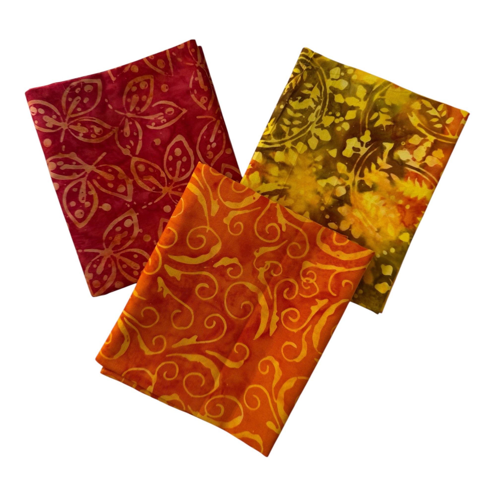 Pack 3 fat quarters tela batik naranja verano