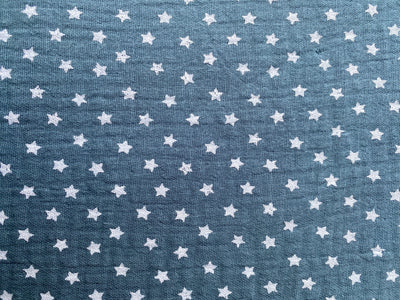 Tela doble gasa/muselina orgánica estampado estrellas Azul/Gris