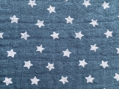 Tela doble gasa/muselina orgánica estampado estrellas Azul/Gris