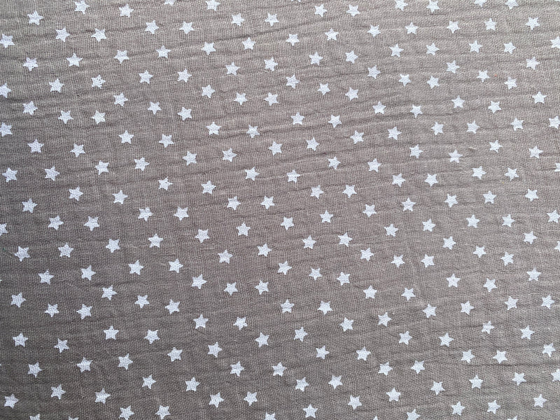 Tela doble gasa/muselina orgánica estampado estrellas Azul/Gris