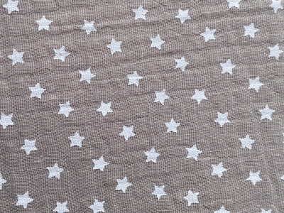 Tela doble gasa/muselina orgánica estampado estrellas Azul/Gris