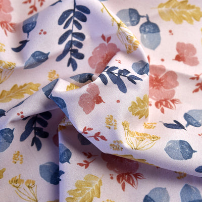 Tela estampada 100% algodón flores y hojas nature (6 MTRS) CERTIFICADO GOTS