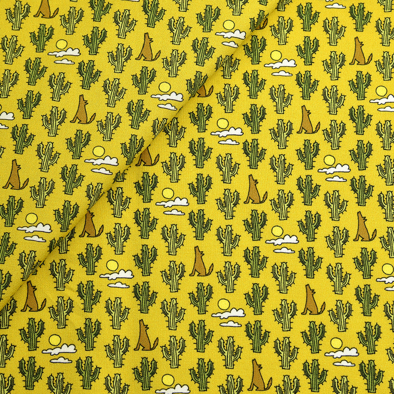 Tela 100% algodón estampado cactus y coyotes (6 MTRS)