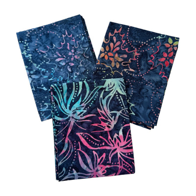 Pack 3 fat quarters tela batik medianoche en flor