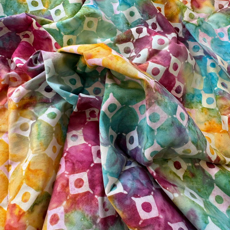 Fat quarter tela batik arcoíris multicolor cuadrados y círculos