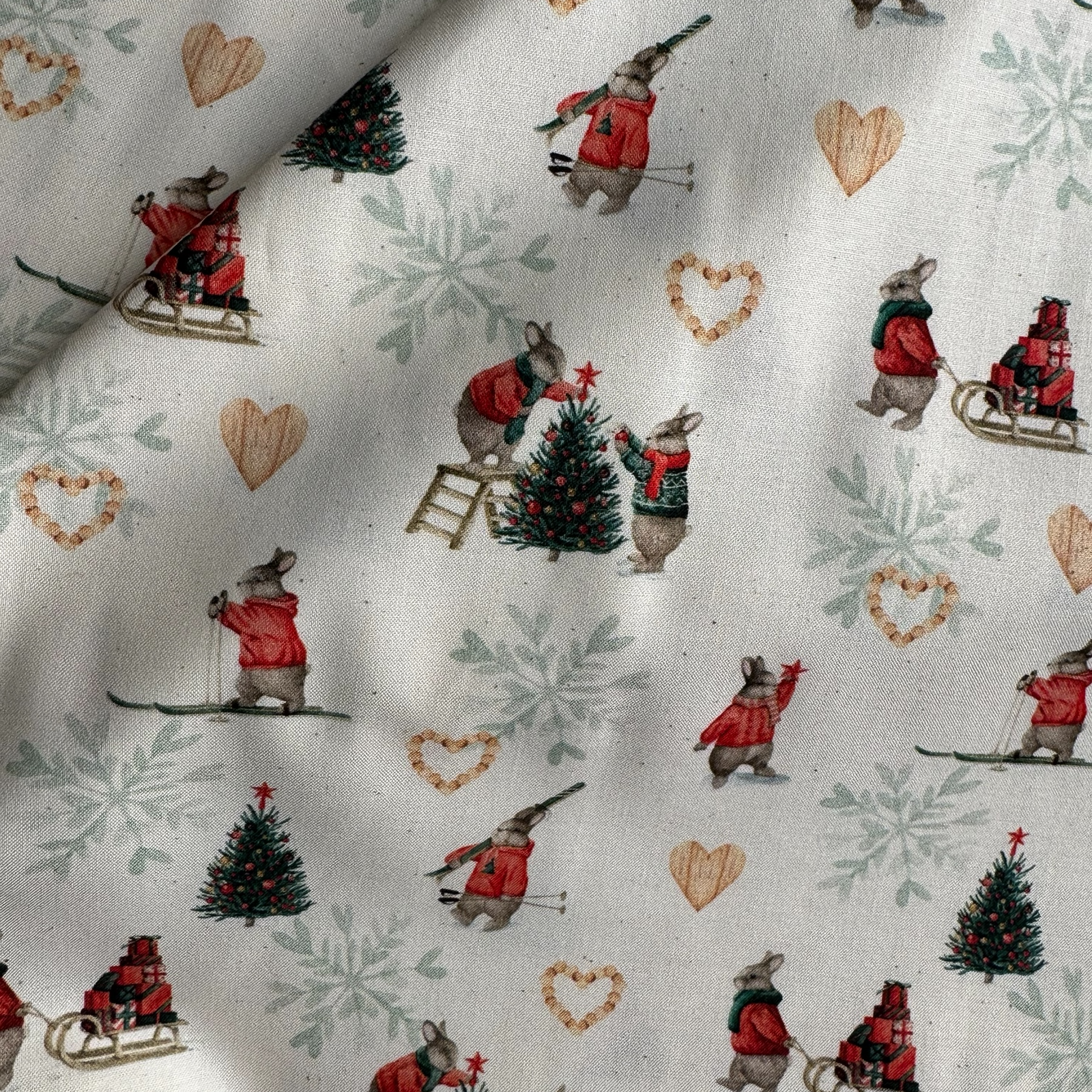 TELA NAVIDAD POPELIN ALGODON 100% CONEJITOS  CERTIFICADO OEKO-TEX
