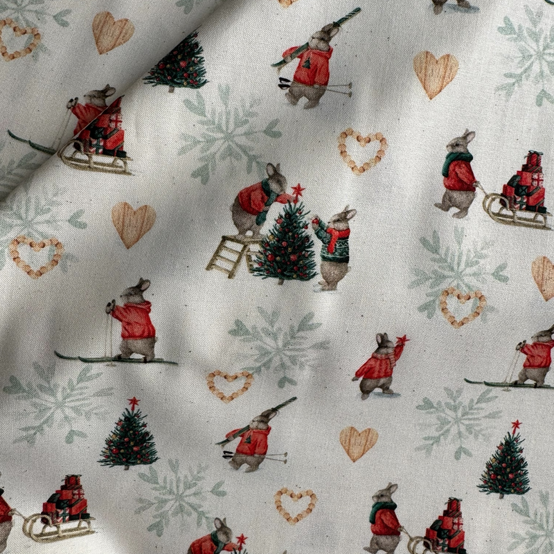 TELA NAVIDAD POPELIN ALGODON 100% CONEJITOS  CERTIFICADO OEKO-TEX