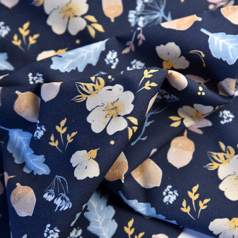 Tela estampada 100% algodón flores y hojas nature (6 MTRS) CERTIFICADO GOTS