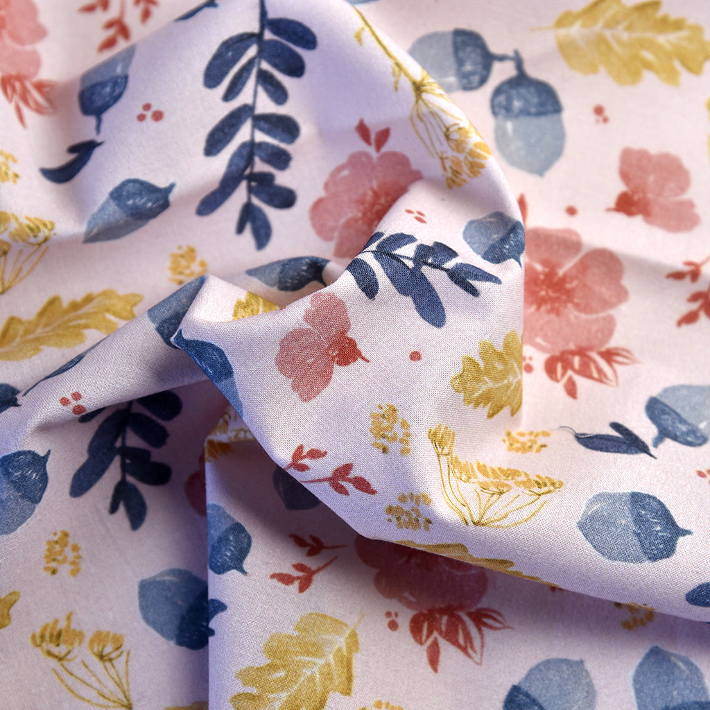 Tela estampada 100% algodón flores y hojas nature (6 MTRS) CERTIFICADO GOTS