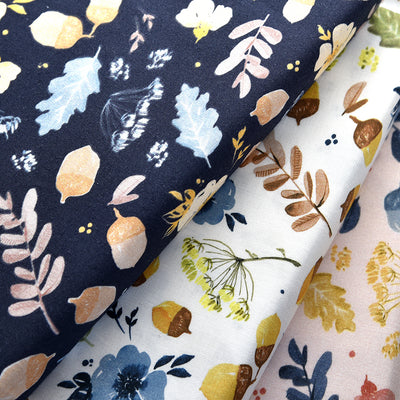 Tela estampada 100% algodón flores y hojas nature (6 MTRS) CERTIFICADO GOTS