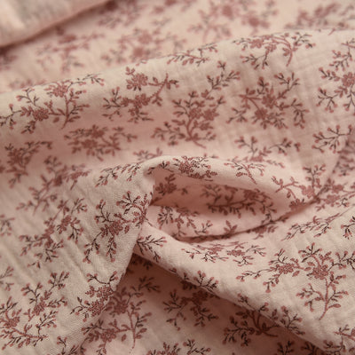 Tela doble gasa/muselina orgánica estampado flores rosado (cm) CERTIFICADO GOTS