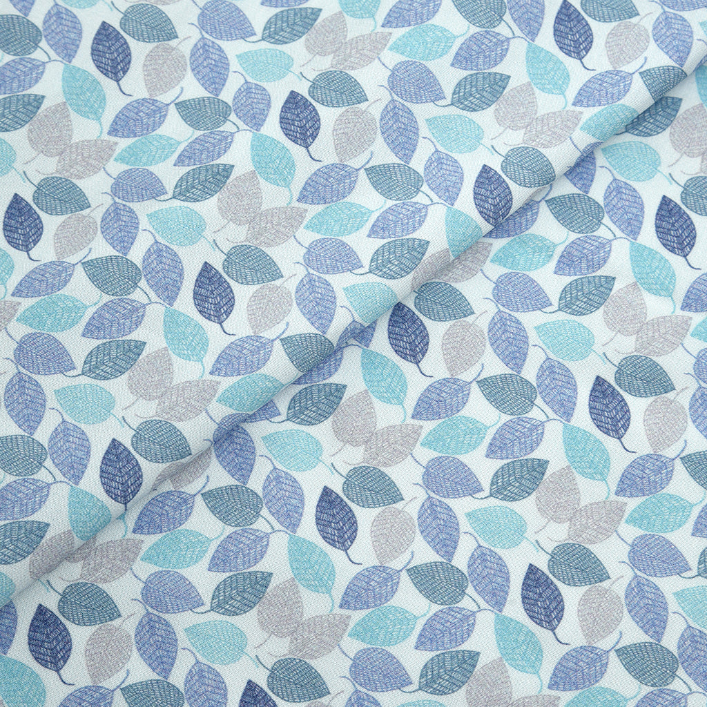 Tela 100% algodón estampada hojas azul (CM)