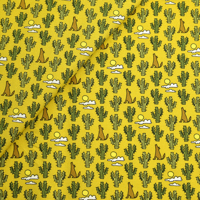 Tela 100% algodón estampado cactus y coyotes (6 MTRS)