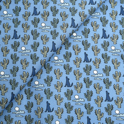 Tela 100% algodón estampado cactus y coyotes (6 MTRS)