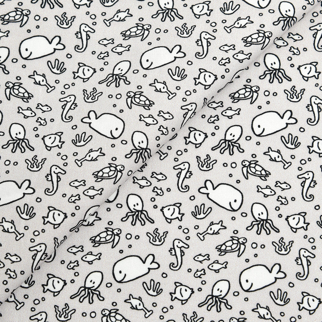 Tela 100% algodón estampado bajo el mar gris (CM)